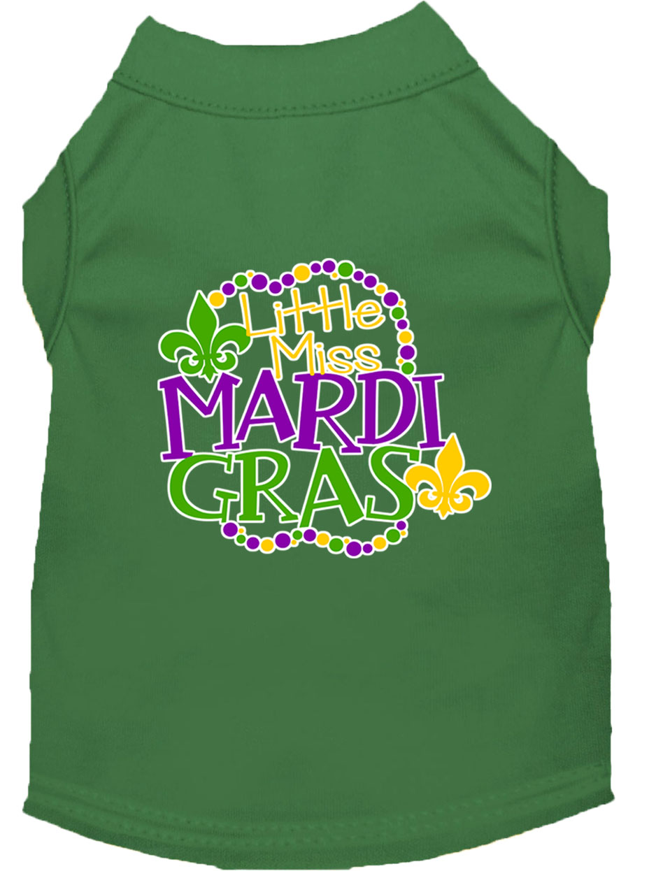 Miss Mardi Gras Screen Print Mardi Gras Dog Shirt Green Lg